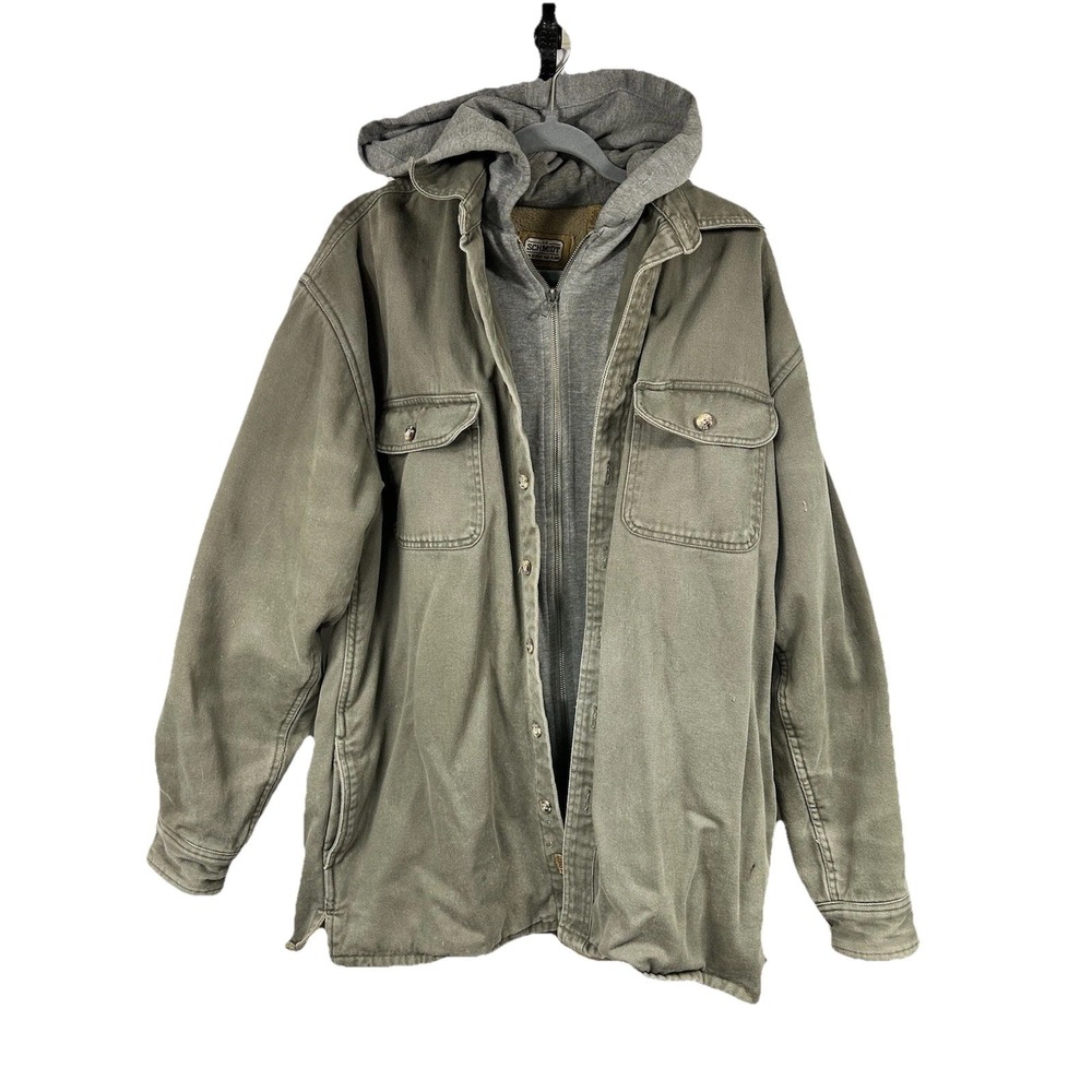 Schmidt Olive Canvas Hooded Barn Jacket Earth Tone Workwear Barn Chore Rugged